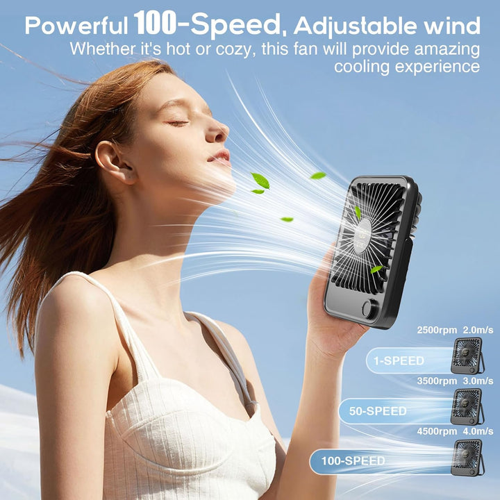 Dealswin Tischventilator Leiser Mini Ventilator mit Stufenlosem 1-100 Regler & LED-Anzeige, 3600mAh