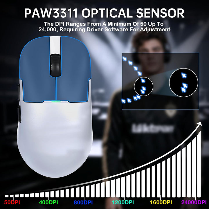 A.JAZZ AJ159P MC PRO Kabellose Gaming-Maus mit RGB-Ladedock, 57g Superlight, Tri-Mode Bluetooth/2.4G