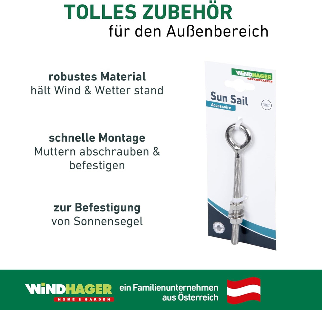 Windhager Ösenschraube zur Befestigung von Sonnensegeln, Augenschraube, Ringschraube, Augbolzen, Sch