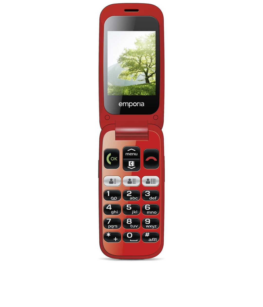 Emporia ONE V200_001 Einfach zu bedienendes Klappenhandy mit 2MP Kamera, Schwarz/Rot