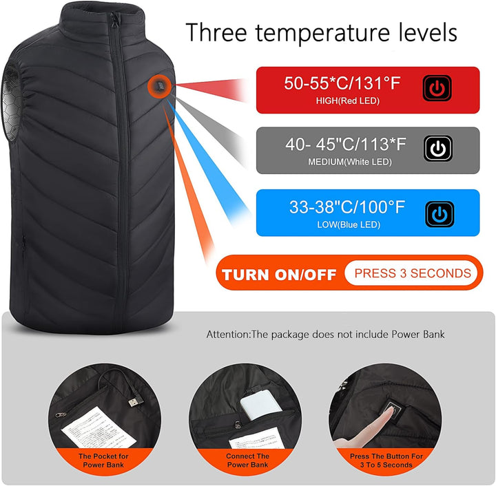 Monave Beheizbare Weste Damen Herren Beheizbare Jacke Heizweste Wärmeweste mit 3 Modi für Motorrad C