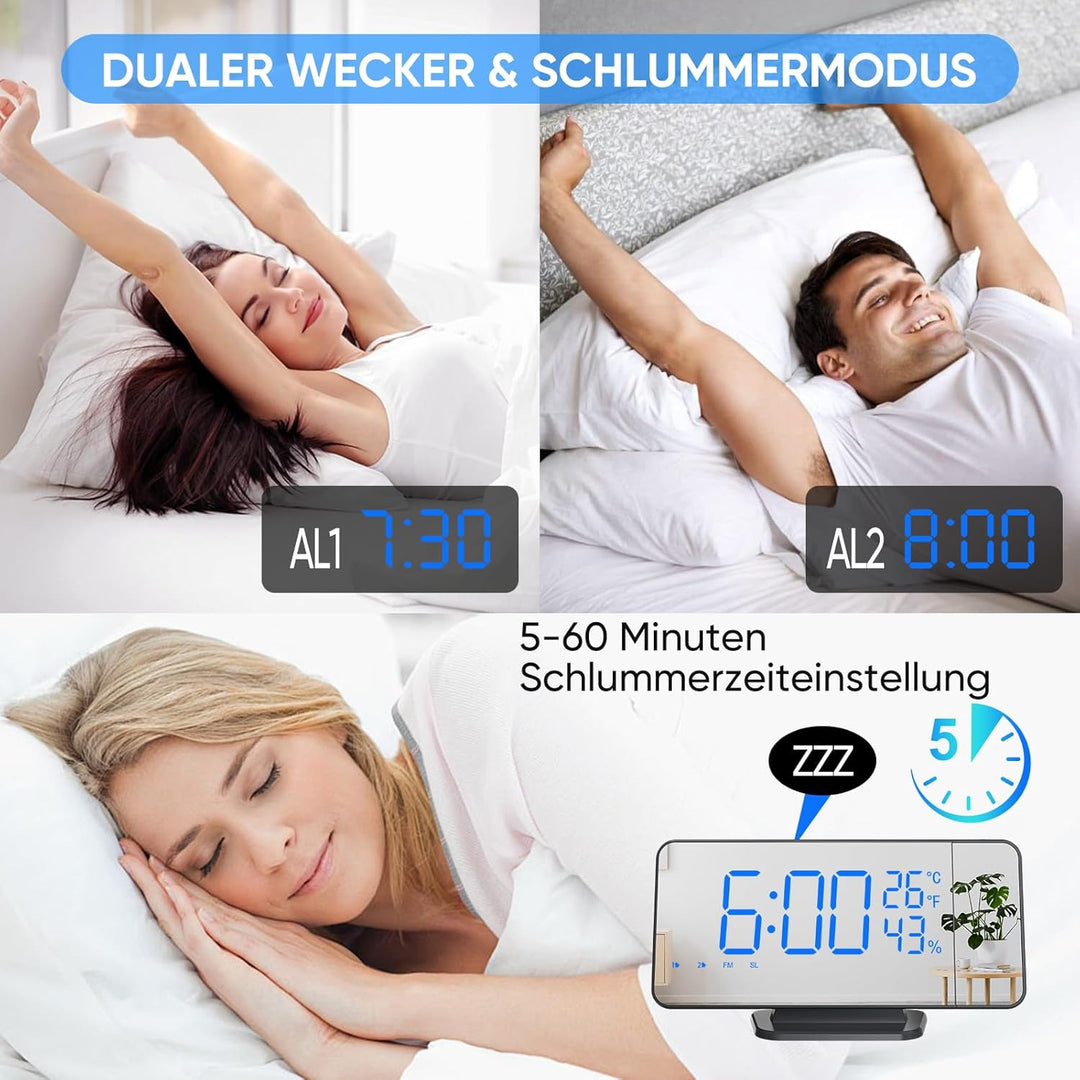 Projektionswecker Radiowecker mit 4 Stufen Bildschirmhelligkeit Digitalwecker mit 12 / 24H Projektio