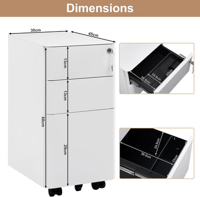 WOLTU Rollcontainer, Aktenschrank abschliessbar, Büroschrank Rollschrank, Schrank mit 3 Schubladen 5