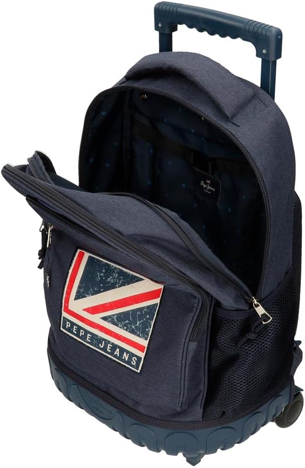 Pepe Jeans Aidan Compact Rucksack, 2 Räder, Blau, 33 x 44 x 21 cm, Polyester, 30,49 l Rucksack mit R