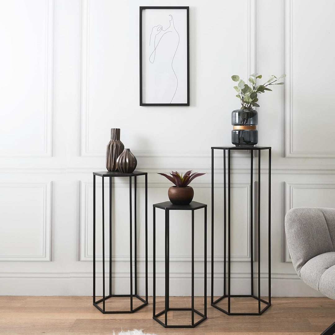 HOME DECO FACTORY Gigogne X3 Metall Schwarz Tisch Konsole Sellette Möbel Eingangsbereich, 60x30x26 c