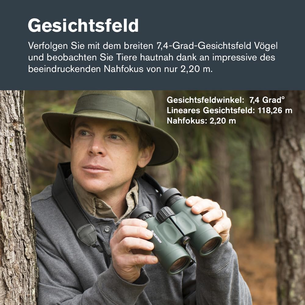 Celestron 71332 Nature DX 8 x 42 mm Ferngläser mit mehrfach vergütete Linse, BaK-4 Prismenlinse und
