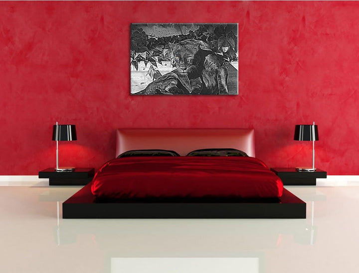 schwarzer Panther schwarz/weiss Deluxe Format: 100x70 cm auf Leinwand, XXL riesige Bilder fertig ger