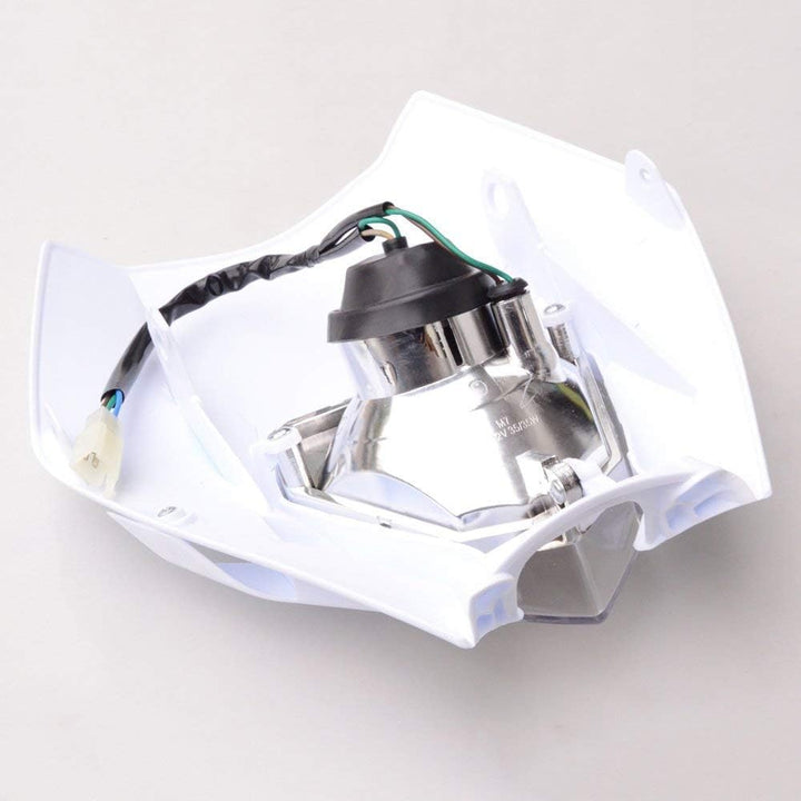 GOOFIT Weiss 12V 35W Scheinwerfer Frontscheinwerfer Lichtmaske mit Front Verkleidung Ersatz für Moto