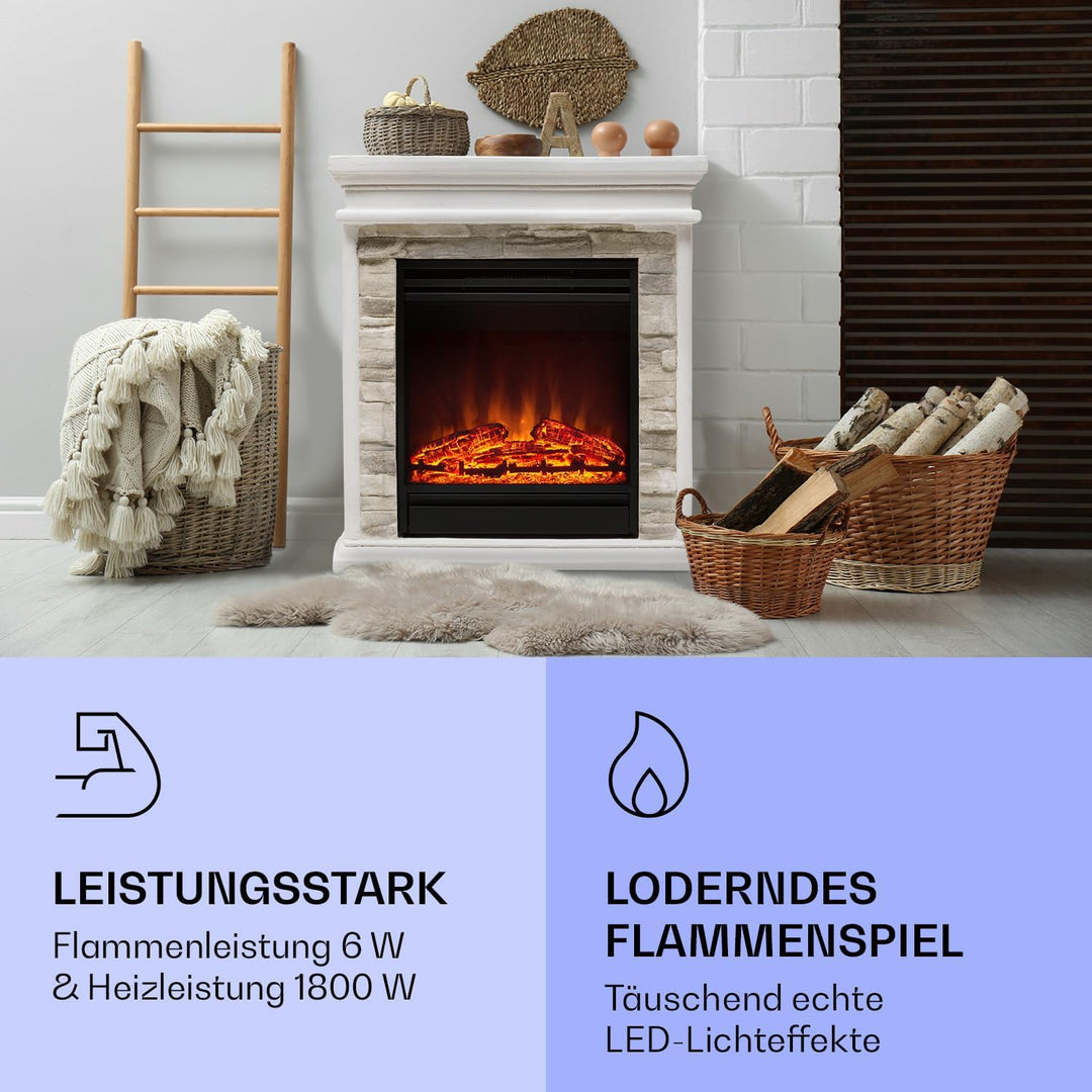 Klarstein Nevis Peak Elektrokamin - Kamin elektrisch mit 1800 W Heizleistung, Elektro Kamin mit Time
