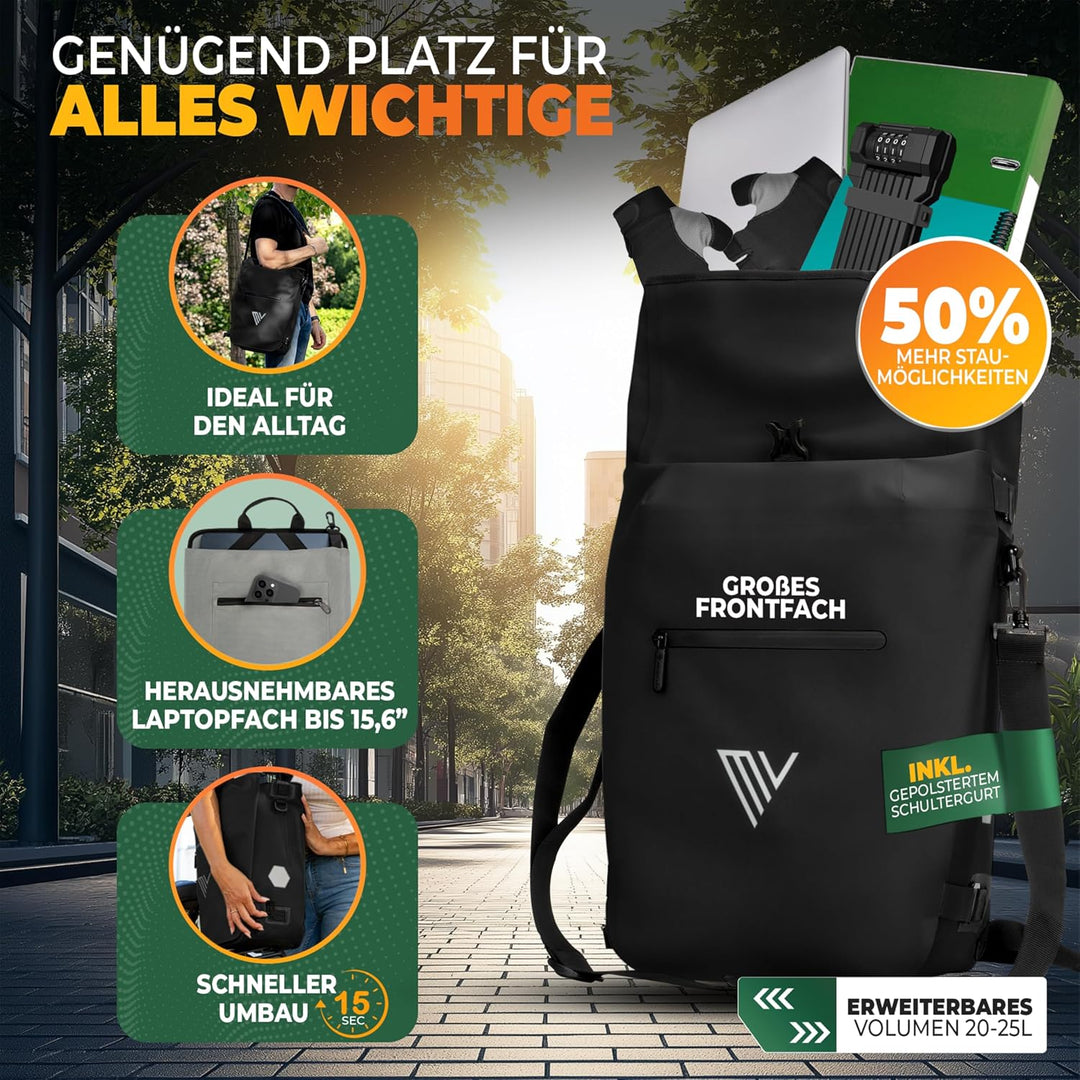 MIVELO 3in1 Fahrradtasche für Gepäckträger I Rucksack &amp; Gepäckträgertasche hinten - in 15 Sekunden u