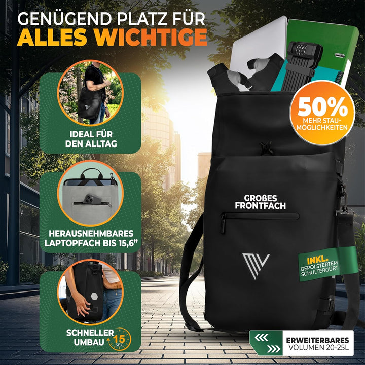 MIVELO 3in1 Fahrradtasche für Gepäckträger I Rucksack &amp; Gepäckträgertasche hinten - in 15 Sekunden u