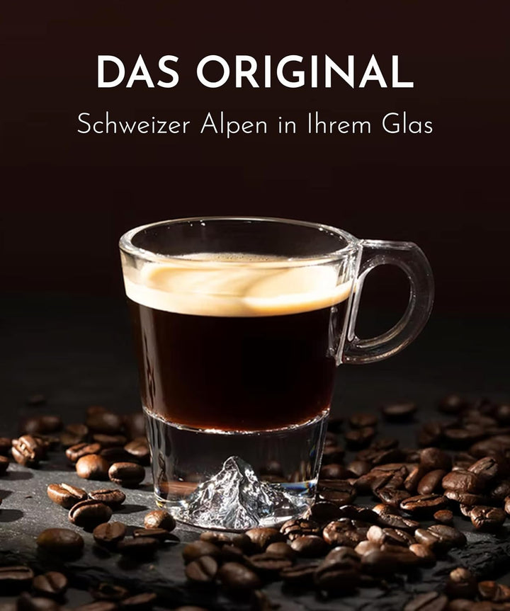 Espressotassen Set 4x60ml mit Henkel, Handgemachte Espresso Gläser aus Borosilikat, Topographic Gläs