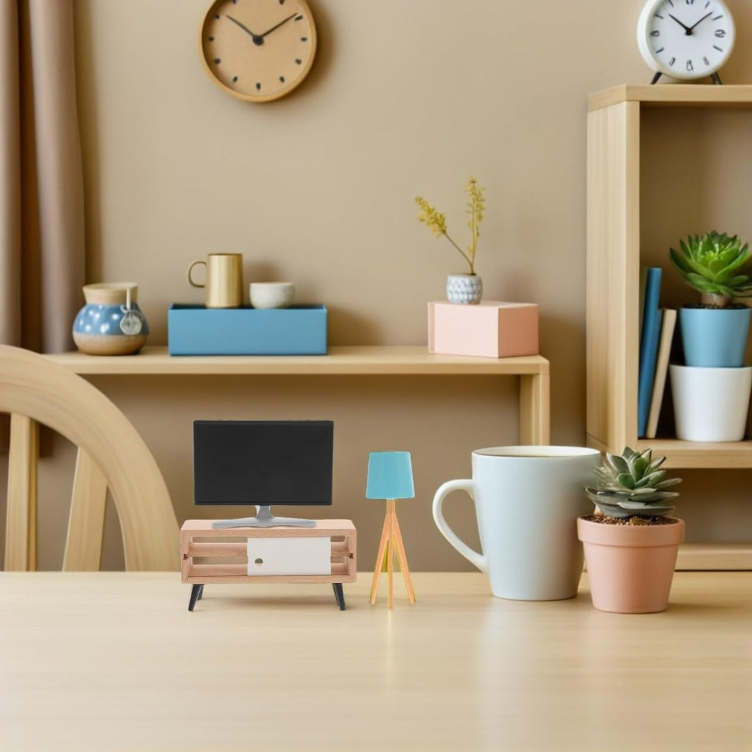 Gatuida Miniatur Puppenhaus Möbelset Tv Schrank Weiss Schwarz mit Blauem LED Licht Kinderzimmer Deko