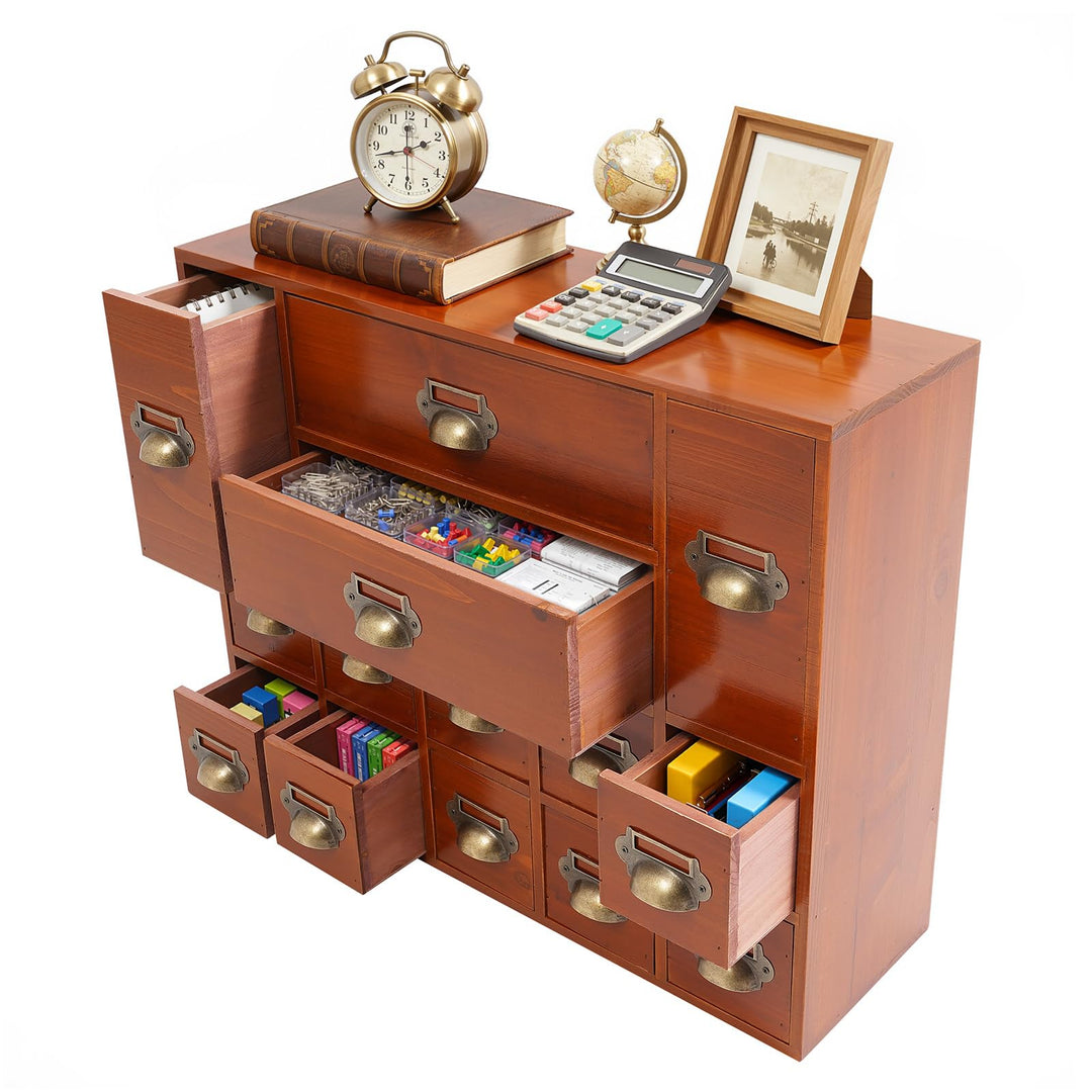 Schubladenbox Holz, Desktop Schreibtisch Organizer Schubladen Organizer mit 14 Schubladen, Aufbewahr