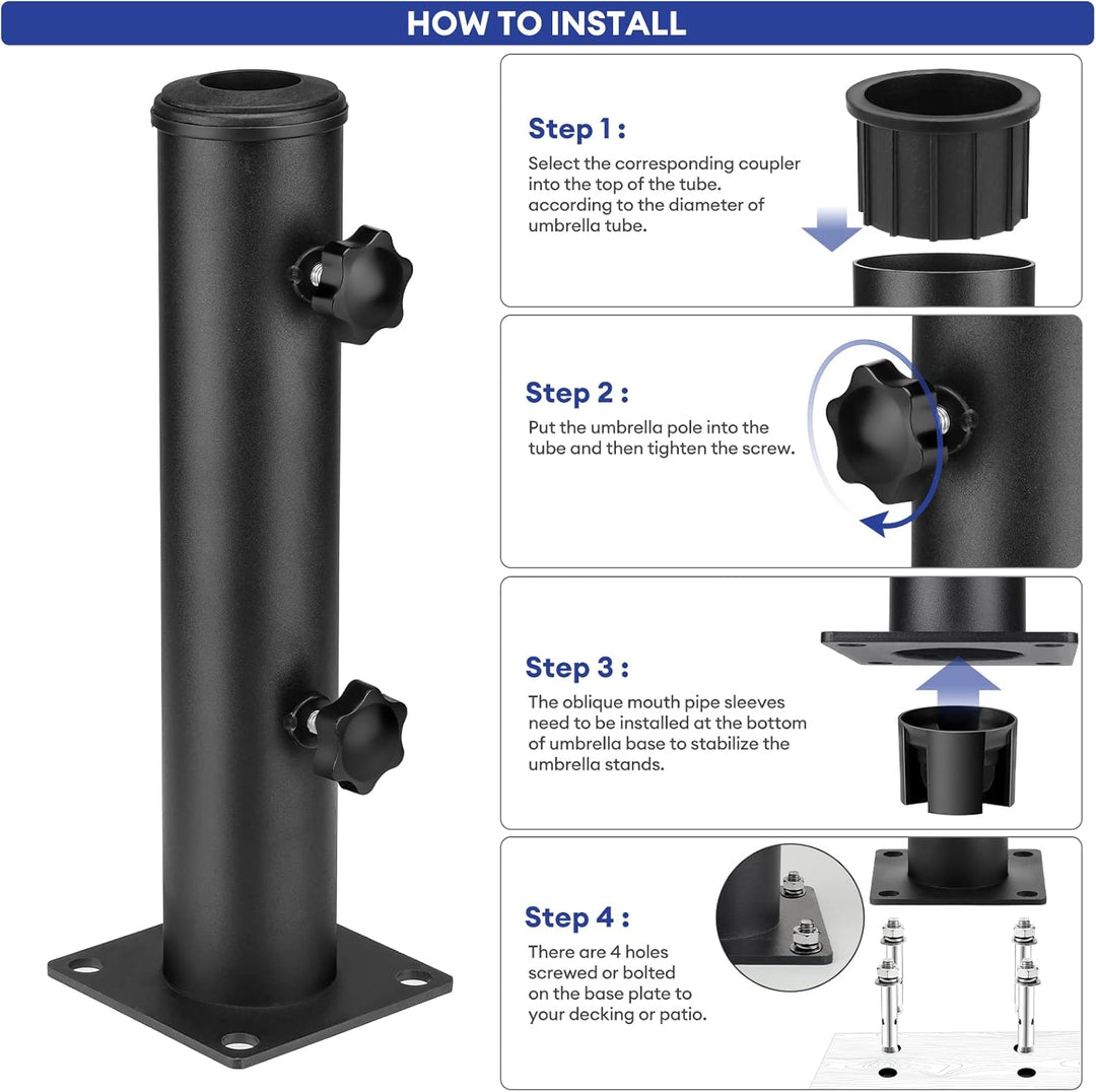 Sonnenschirm Schirmständer Standard mit 3 TLG Reduzierring (48/38/32 mm) Sonnenschirm Hülse Ständer,