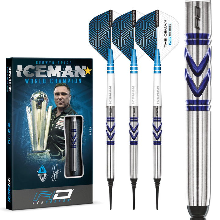 RED DRAGON Gerwyn Iceman Price Avalanche Pro Premium Tungsten Darts Set mit Flights und Stielen 18.0