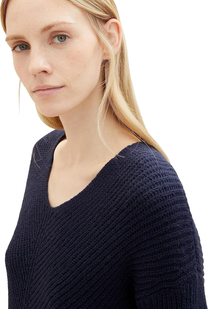 Tom Tailor Damen 1042956 RIPP Strickpullover mit V-Ausschnitt M 10668 - Sky Captain Blue, M 10668 -