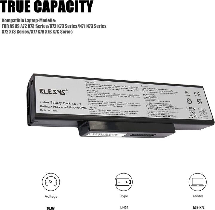 BLESYS li-ion Akku für ASUS A73 A73S A73SV A73SJ A73T A72 K73 K73E K73S K73SM K72 K72JR K72JT K72F K