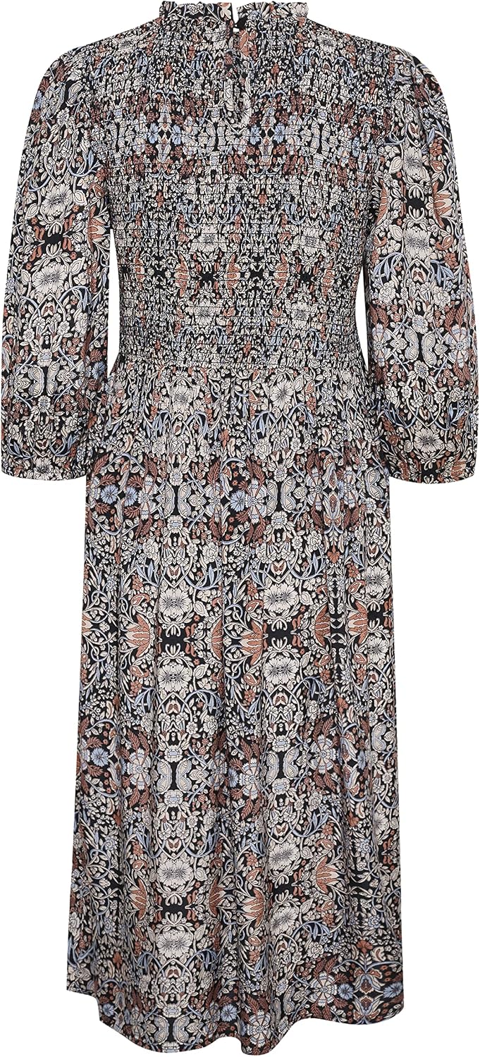 KAFFE Damen Lässiges Kleid, Black/Blue Nostalgia Print
