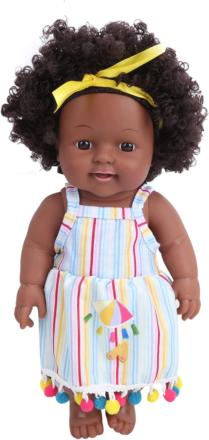 Zerodis Schwarze Haut Lockiges Haar Babypuppen 11,8 Zoll Realistische Mädchenpuppe Handgemachte Afro