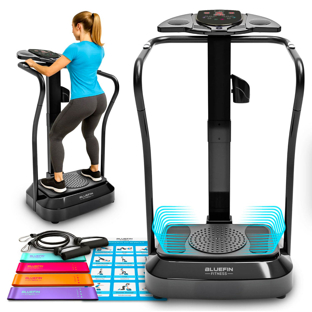 Bluefin Fitness Vibrationsplatte Pro Modell | Verbessertes Design mit Leisen Motoren und Eingebauten