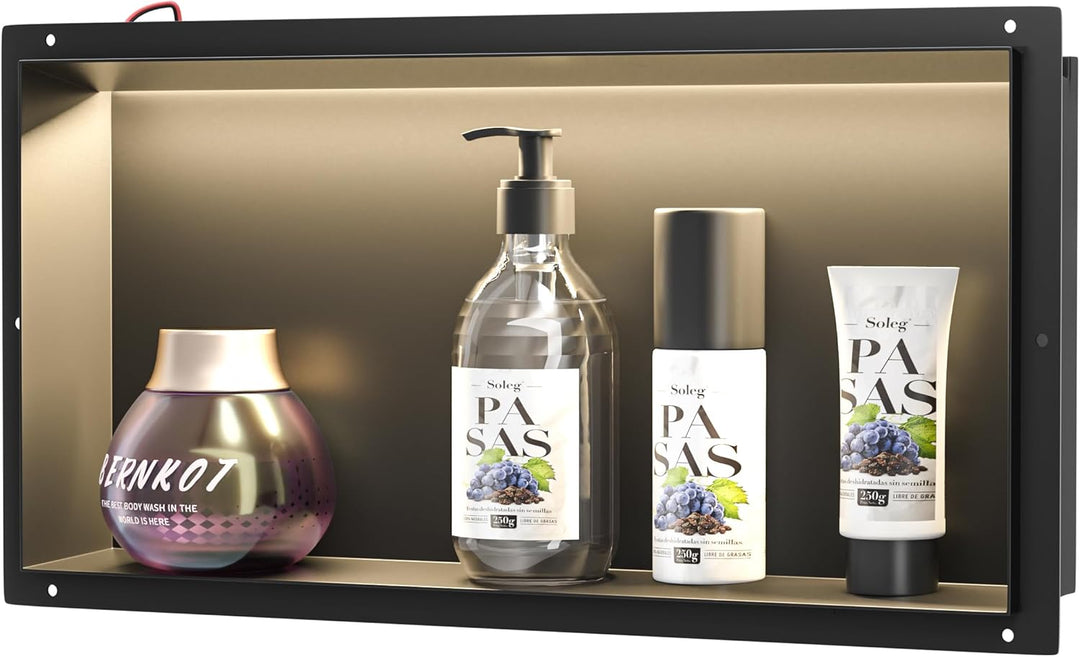 Wandnische Dusche Edelstahl, wasserdichte Nische mit LED-Licht, Eingebettete Duschnische 60x30x10cm,