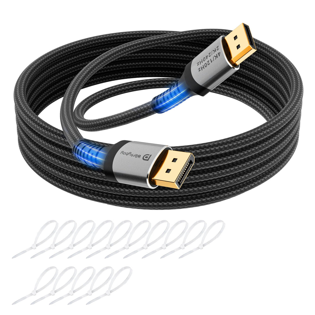 8K DisplayPort Kabel 10m,DP 1.4 Kabel, 32.4Gbps VESA-zertifiziert, Nylon gewebte Mantel, 8K@60Hz 4K@