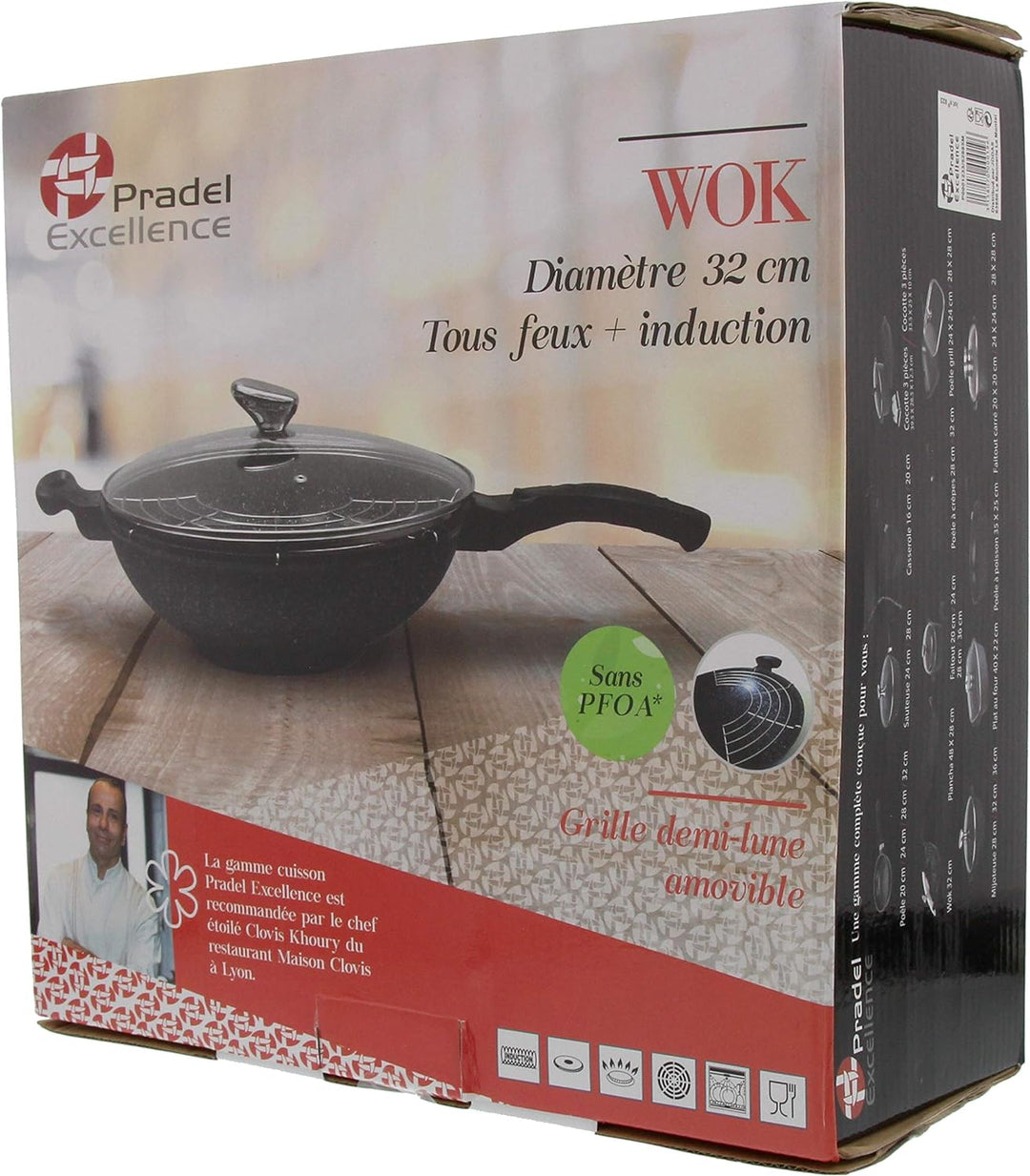 Pradel Excellence 52885M Wok in Stein-Optik mit Glasdeckel, 32 cm
