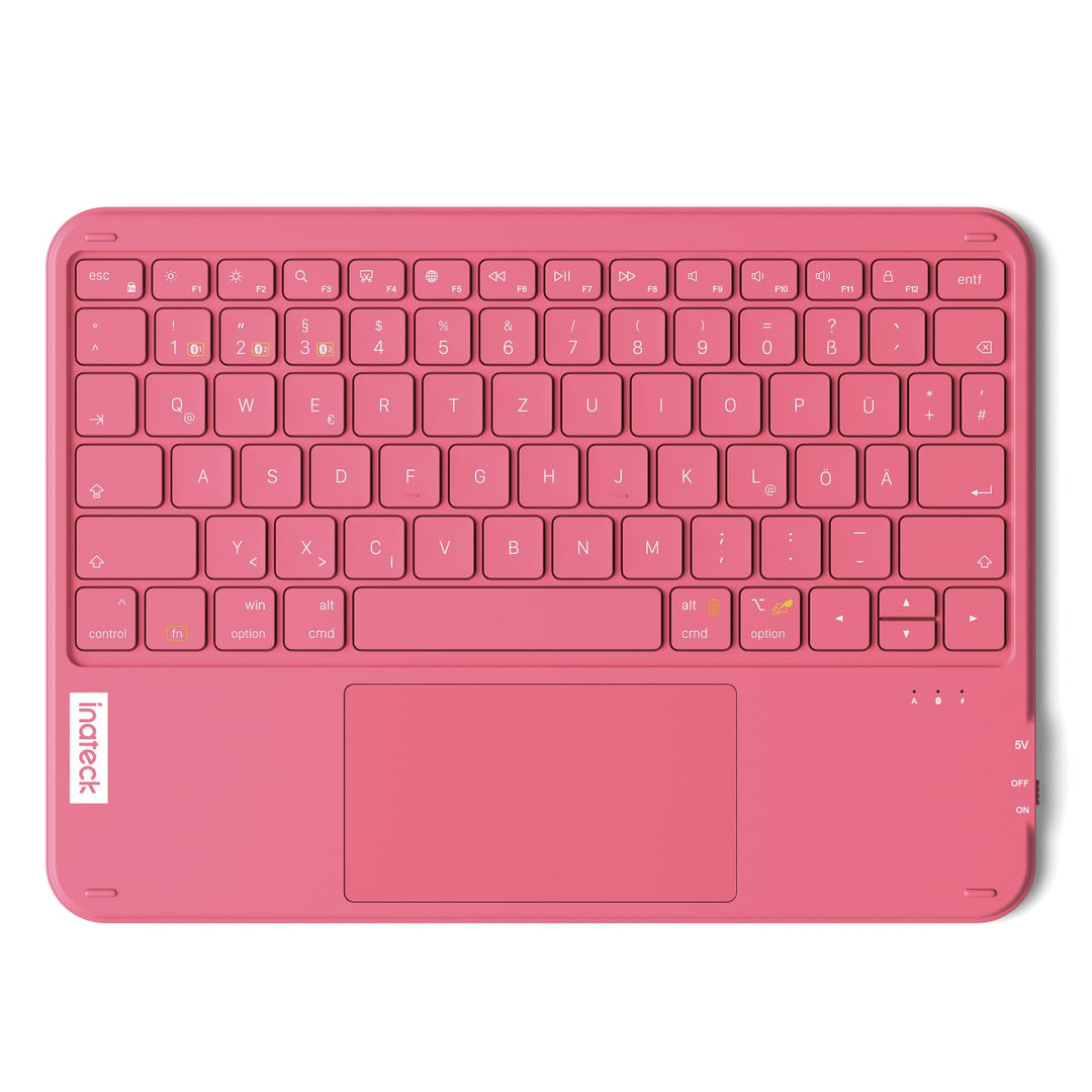 Inateck ultradünne Tablet-Tastatur mit Touchpad, 3 Bluetooth-Kanäle pink, pink