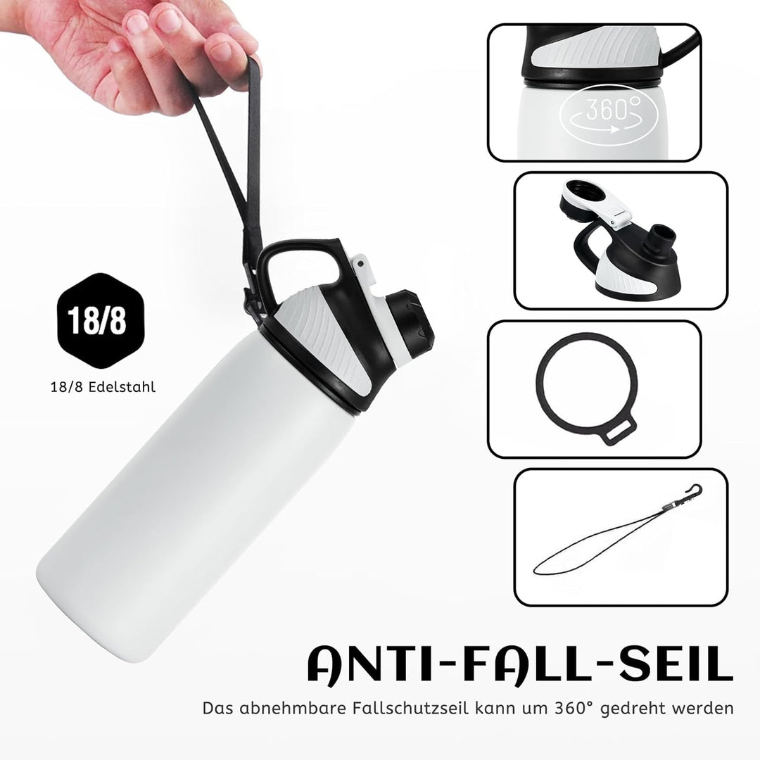 Fjbottle Edelstahl Trinkflasche Sport mit Magnetischem Deckel 1L, 800ml, 600ml, 400ml BPA-Frei Ausla
