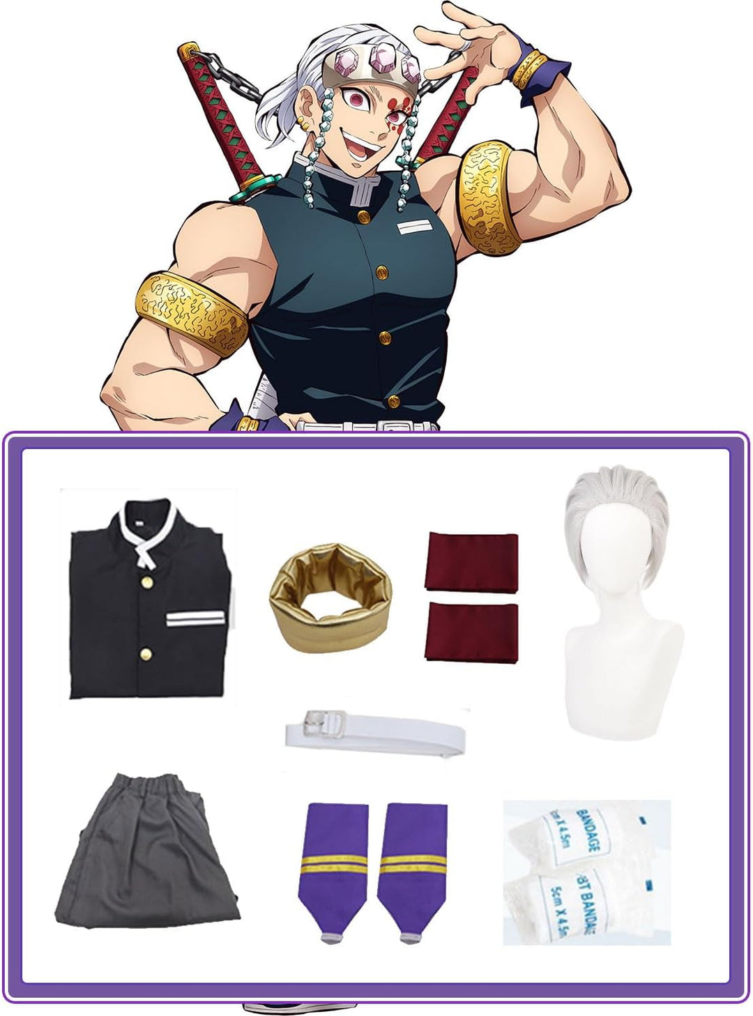 CR ROLECOS Demon Kanroji Mitsuri Cosplay Kostüm Tanjirou Giyuu Vollständiger Kostüm Anime Tokitou Mu