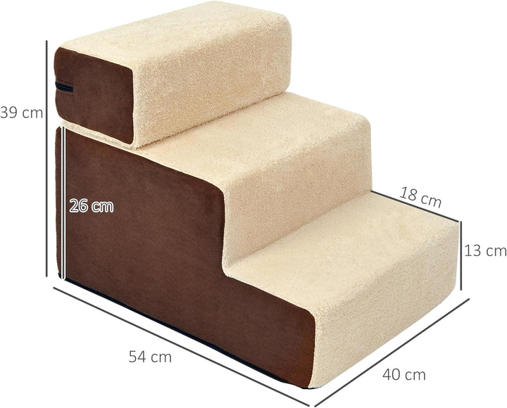 PawHut Hundetreppe Katzentreppe Haustiertreppe 3 Stufen Haustier Plüsch Beige 54 x 40 x 39cm beige L
