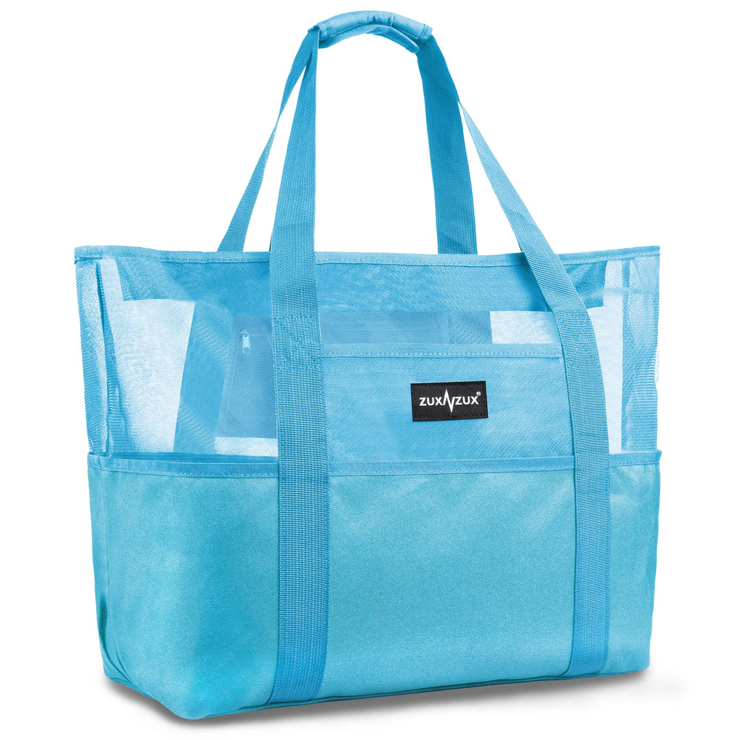 Mesh Strandtasche XXL Familie mit Reissverschluss, Gross Faltbar Sandkontrolle Ultraleicht Badetasch