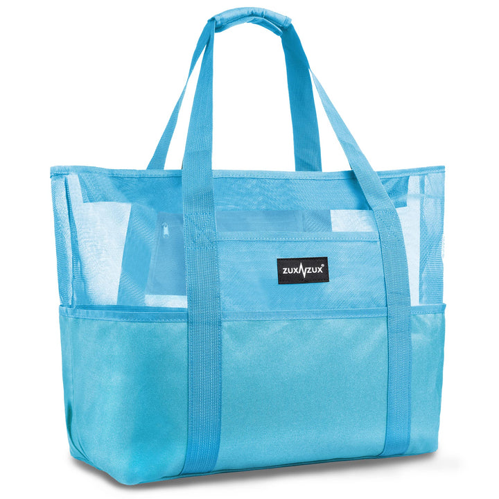 Mesh Strandtasche XXL Familie mit Reissverschluss, Gross Faltbar Sandkontrolle Ultraleicht Badetasch