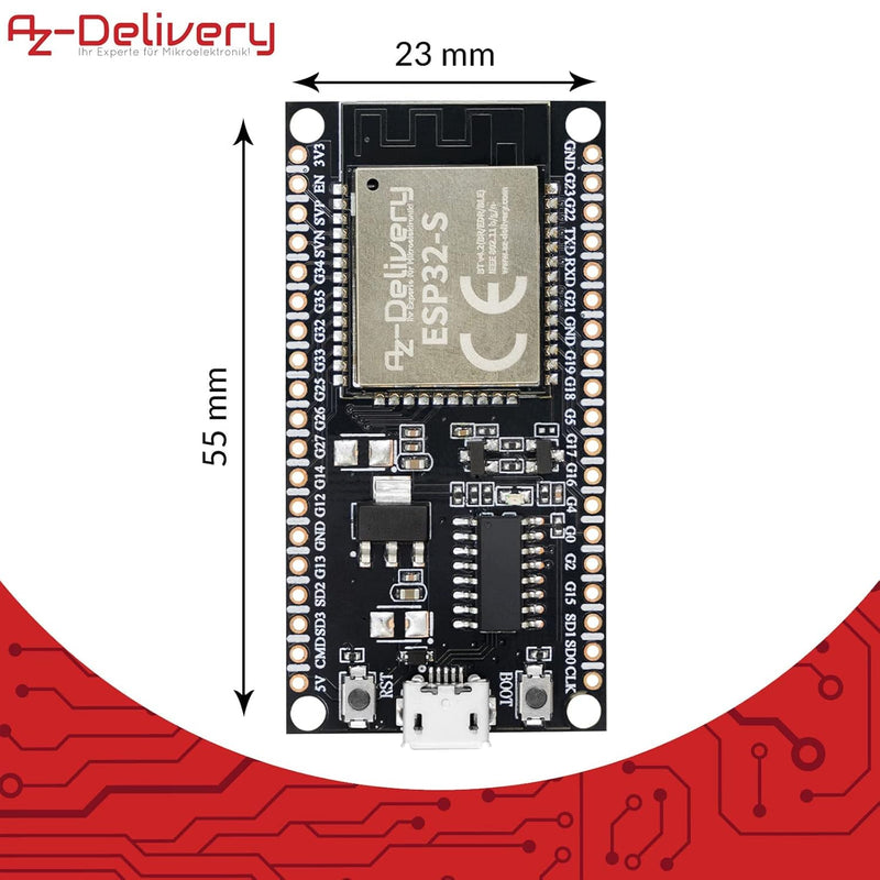 AZDelivery 5 x ESP-32S Dev Kit C unverlötet NodeMCU Module WLAN WiFi Development Board mit CH340 (Na