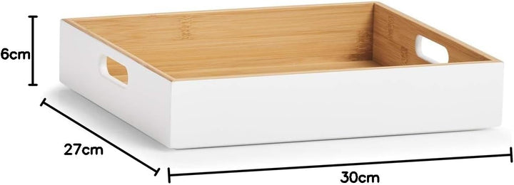 Zeller 13358 Aufbewahrungskiste, Bamboo, weiss, ca. 30 x 27 x 6 cm, stapelbar, seitliche Tragefgriff