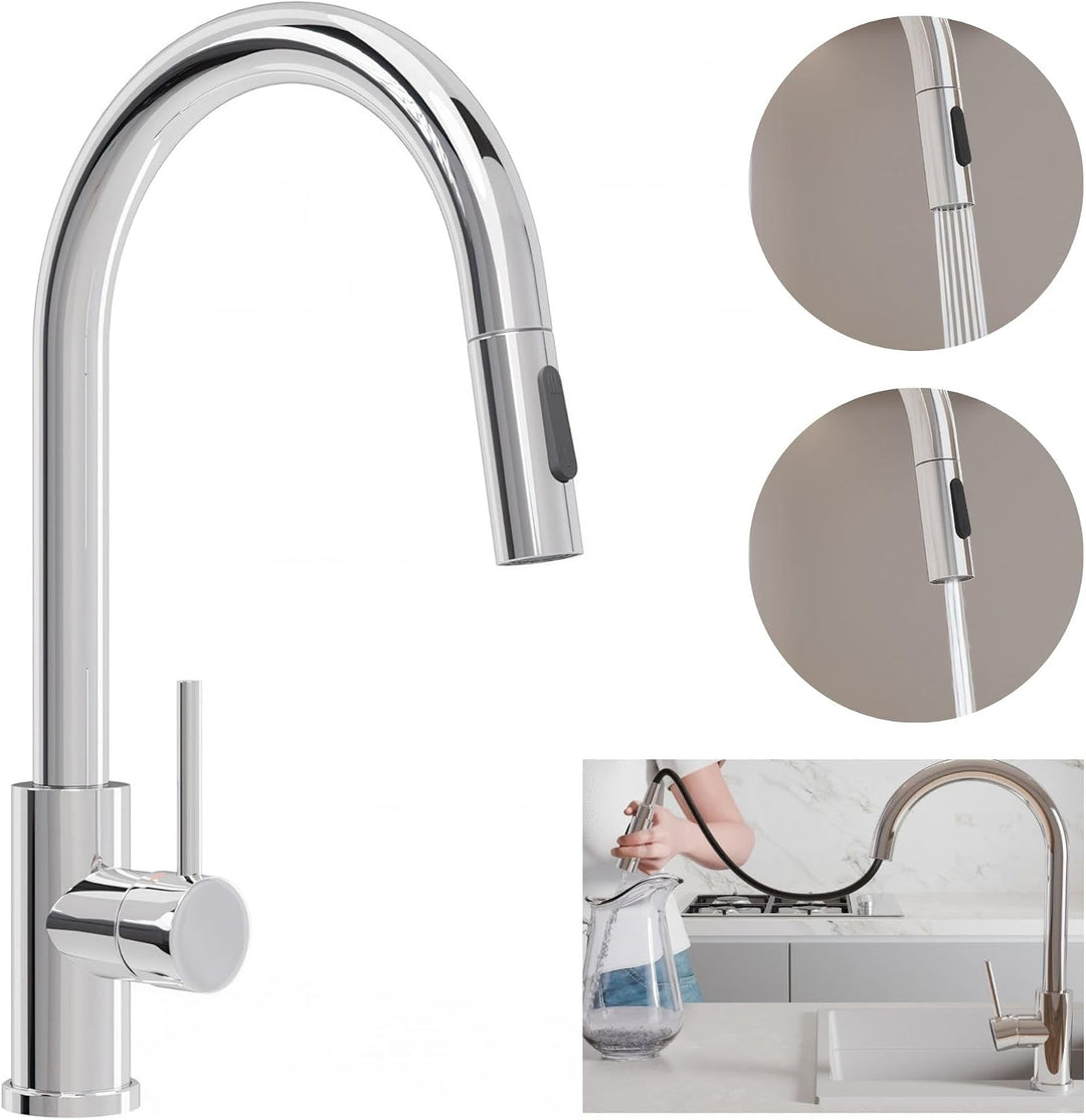 Küchenarmatur mit ausziehbarer Brause und 2 Strahlarten Primagran 9010 Chrom, Chrom