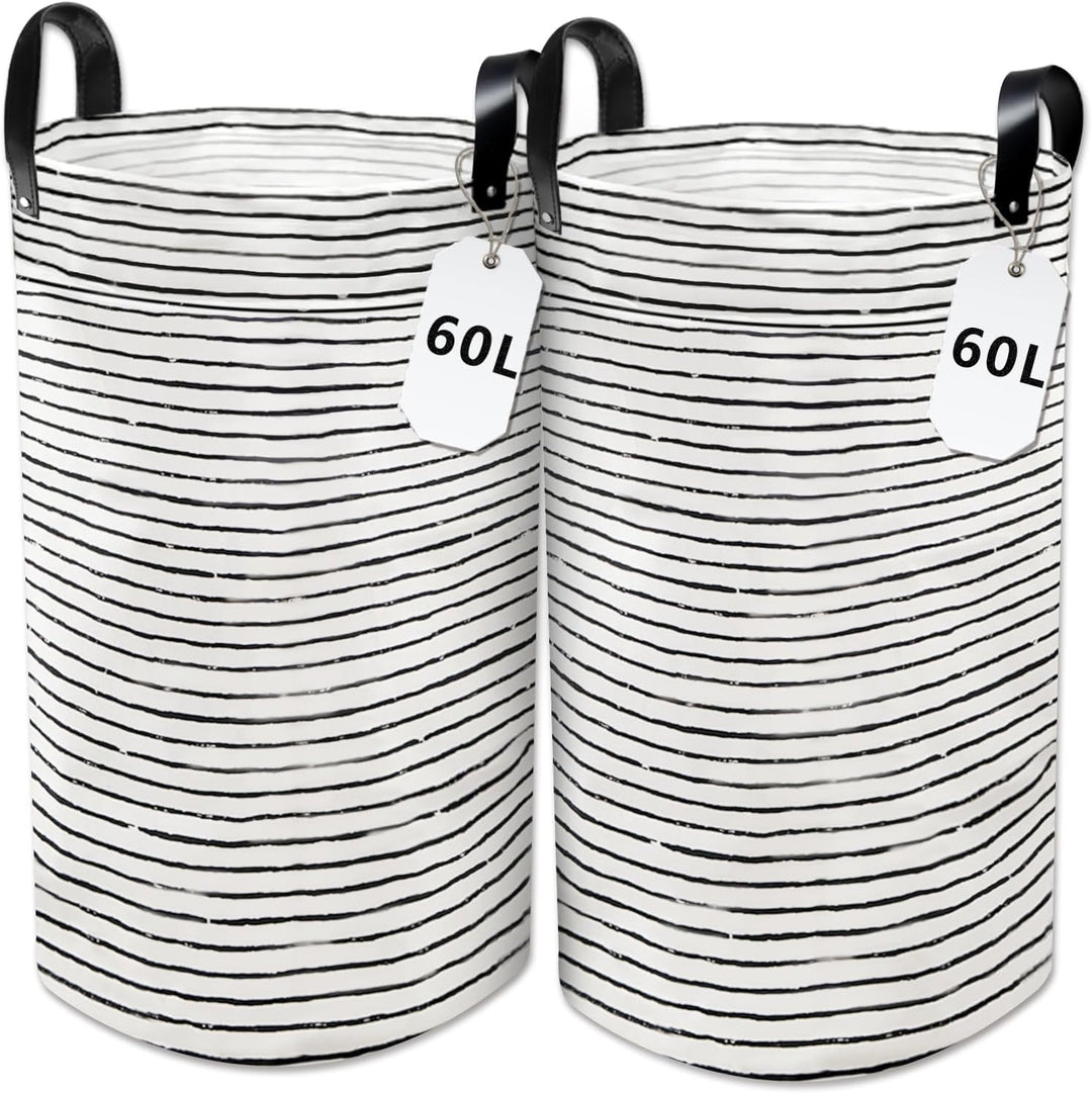 WPPQWP Faltbarer Wäschekorb, Laundry Baskets 60L (2er Set), Runder Wäschetonne mit Verstärkten Niete