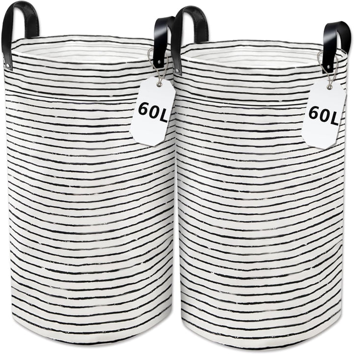 WPPQWP Faltbarer Wäschekorb, Laundry Baskets 60L (2er Set), Runder Wäschetonne mit Verstärkten Niete