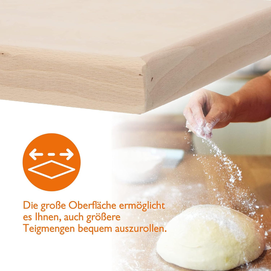 KADAX Holzbackbrett, robustes Backbrett für Pizza, Lebkuchen, Nudeln, Brettchen mit Anschlagleisten