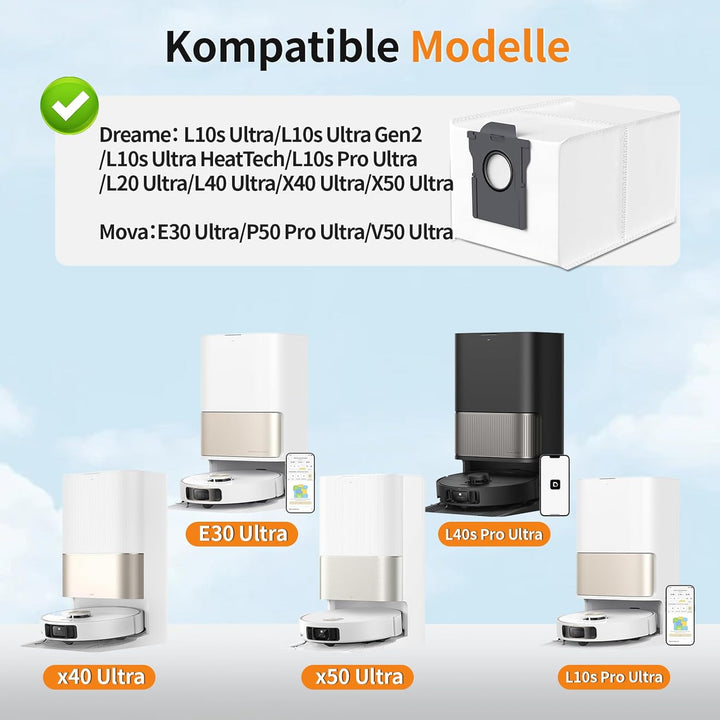 10 Stück Staubbeutel für Mova E30 Ultra/ P50 Pro Ultra/ V50 Ultra Staubsauger, Dreame L10s Serie, L2