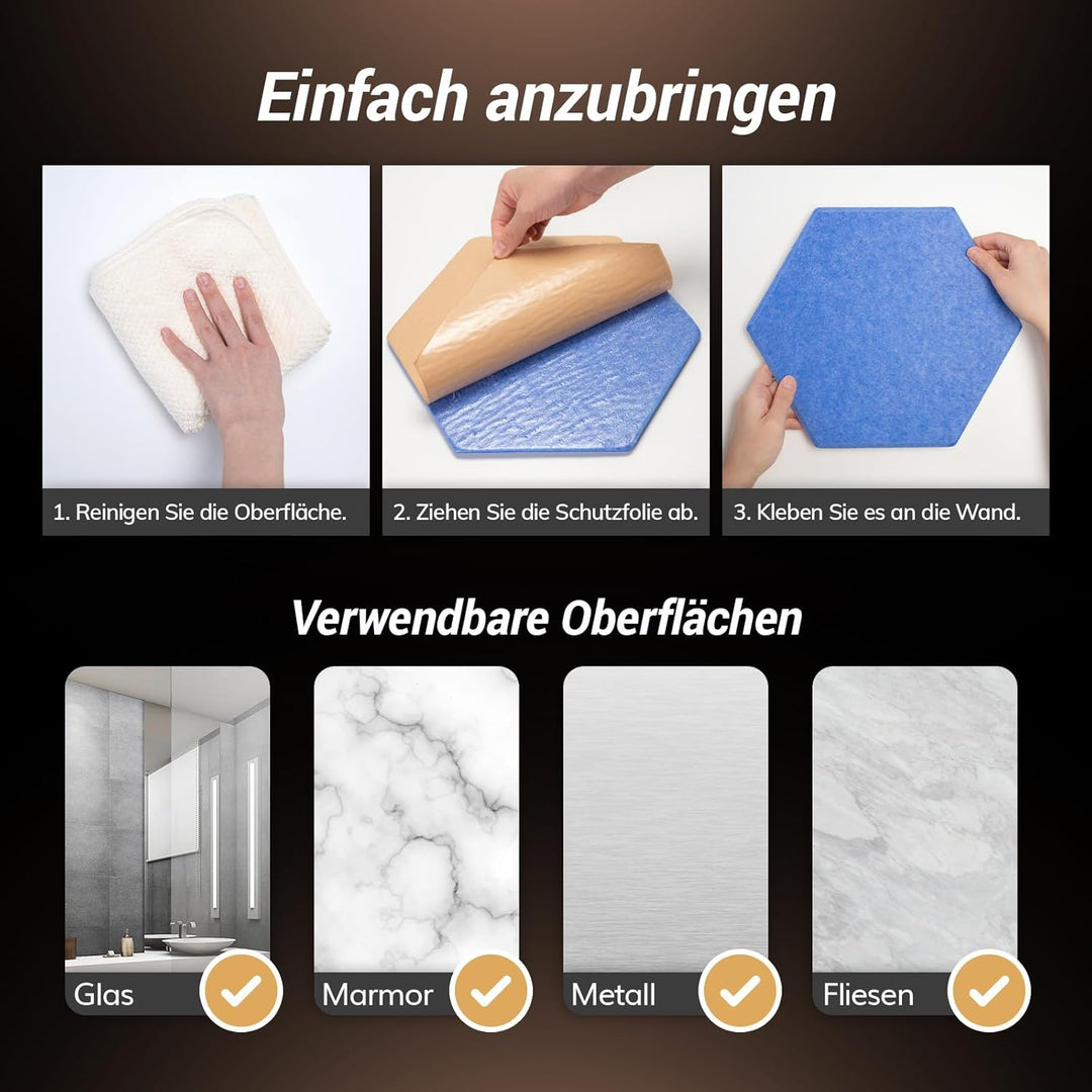 Hexagon Akustikplatten selbstklebend 12/18St. TONOR Schallabsorber Schallschutz mit Hochdichte Wandf