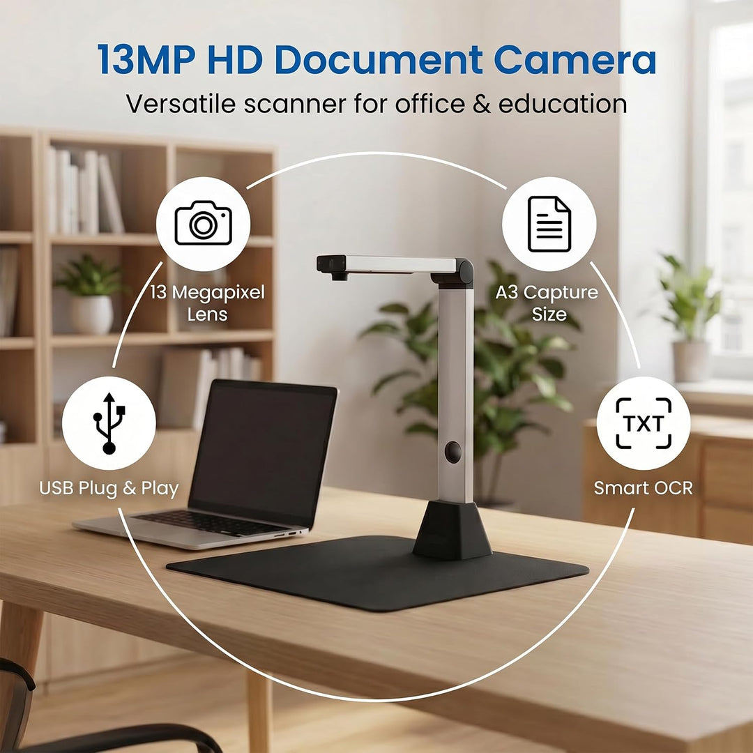 13MP Professioneller Buchscanner | A3 Erfassungsgrösse OCR Scanner Visualizer 3-Level-LED HD Tragbar