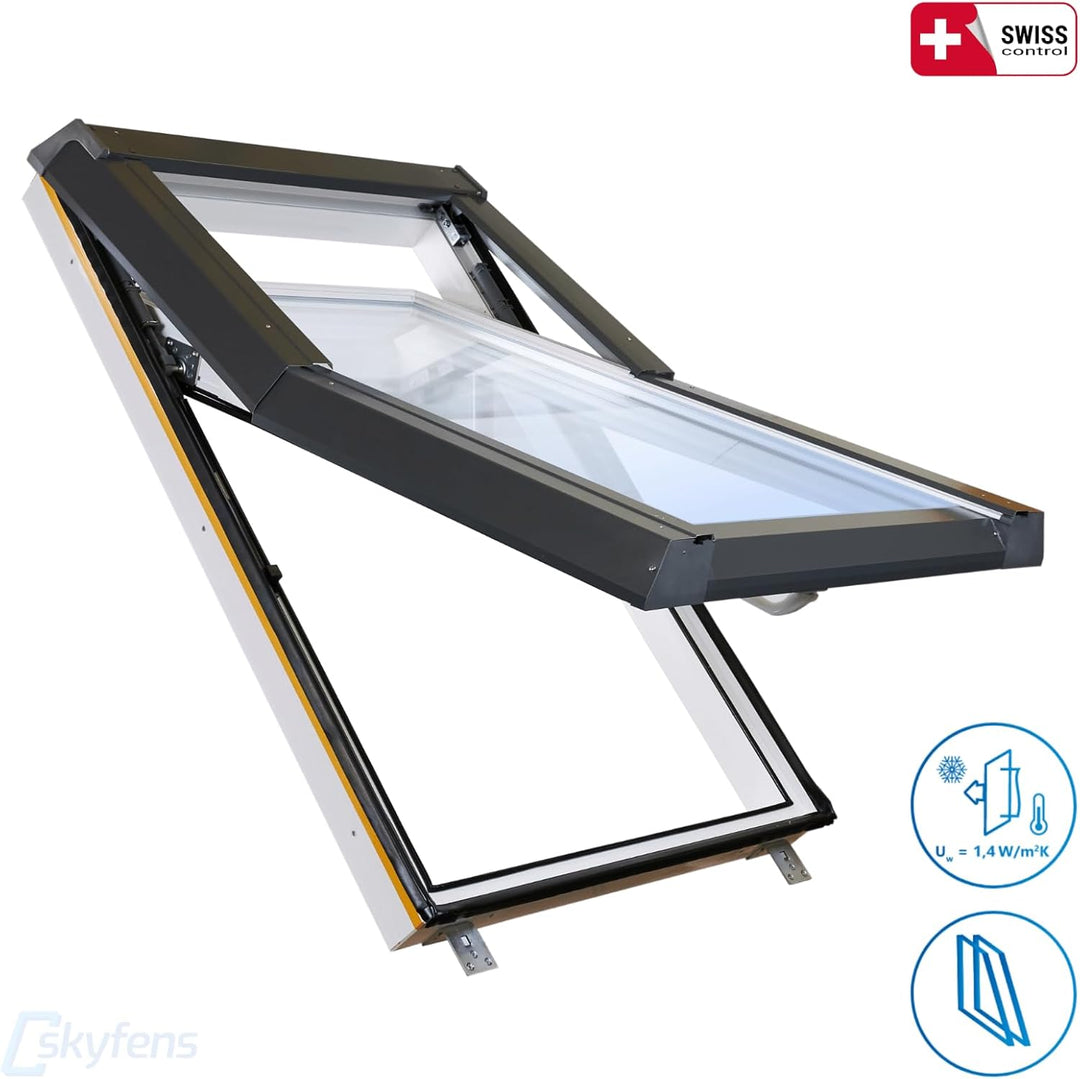 Dachfenster Set für Schweizer Arbonia Gruppe 114 x 140 cm SkyLight Kunststoff-Dachfenster mit Eindec
