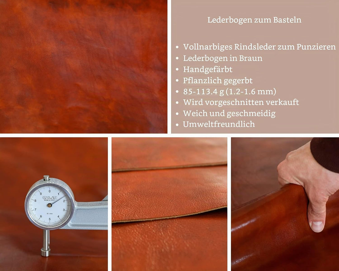 Lederreste, Pflanzlich gegerbt, Vollnarbiges Rindsleder, 1,2-1,6mm (3-4oz) Dicke, für Basteln, Werkz