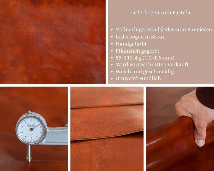 Lederreste, Pflanzlich gegerbt, Vollnarbiges Rindsleder, 1,2-1,6mm (3-4oz) Dicke, für Basteln, Werkz
