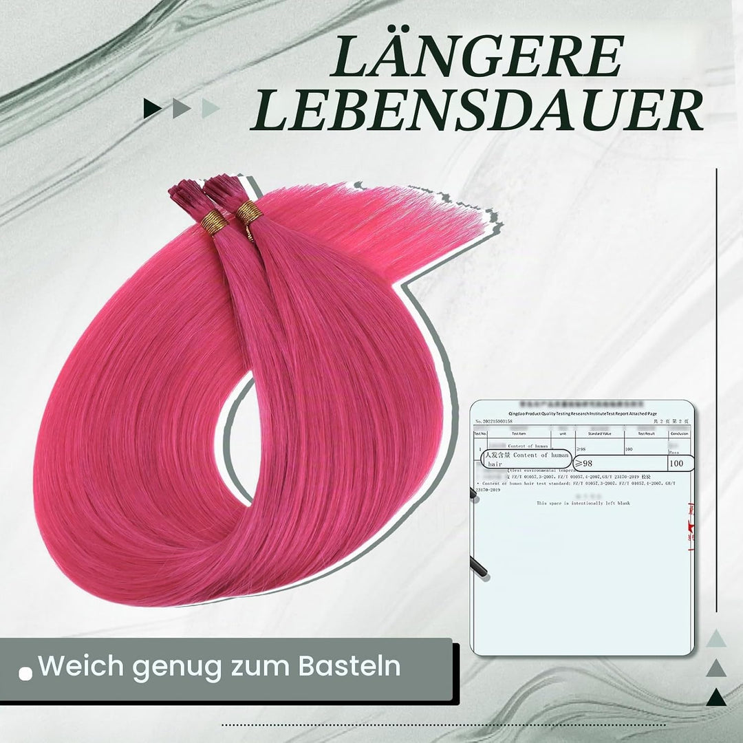 RUNATURE 40cm I Tip Human Hair Extensions Keratin Hot Pink Itips Hair Extensions Human Hair Rosa Sti