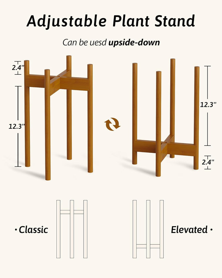 Bamworld Pflanzenständer Indoor Einstellbar, Bambus Blumentopf Ständer 20-30 cm, Pflanzenhocker Holz