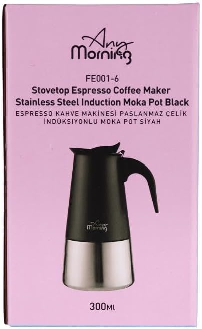 Any Morning Mokkakanne 18/10 Edelstahl 300 ml, 6 Tassen, induktionsgeeignet | Für alle Herdarten ink