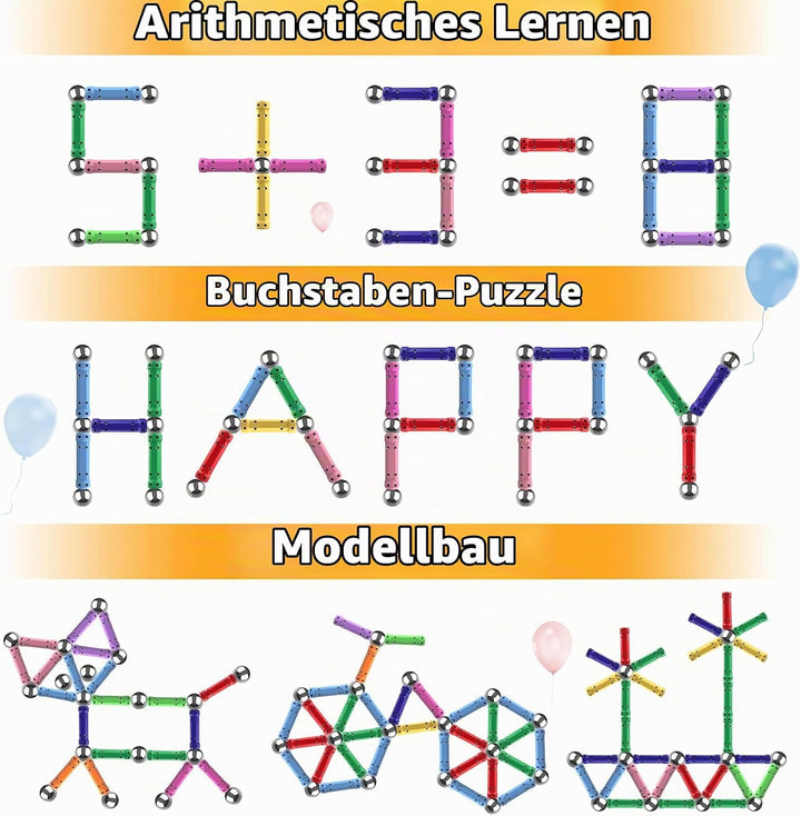 Jvchengxi 320 Stücke Magnetische Bausteine, Magnetische Stöcke Spielzeug, Magnet Lernspielzeug, 3D P